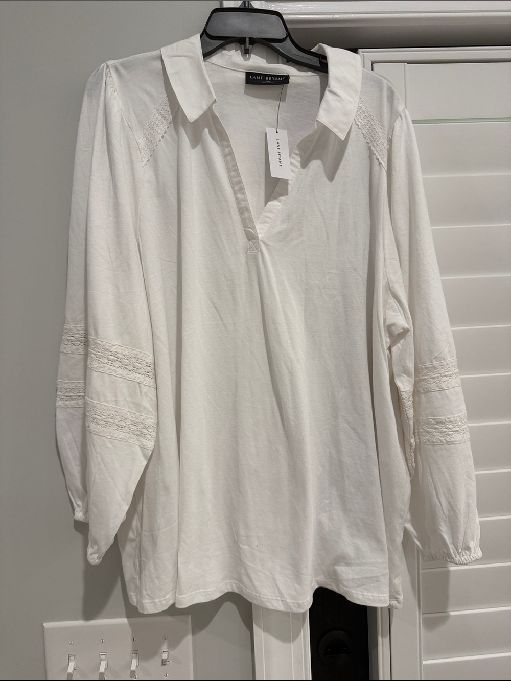 Lane Bryant White Split-Neck Lace-Trim Tunic